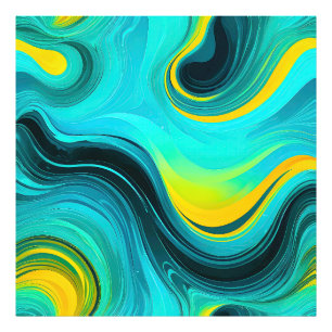 “Marbella” Blue Yellow Swirls Waves Photo Print