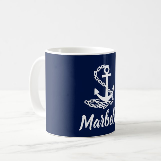 Marbella - Maritime Style Blue And White Mug (Front Left)