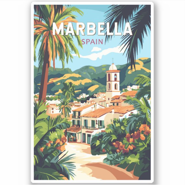 Marbella Spain Illustration Travel Art Vintage (Front)