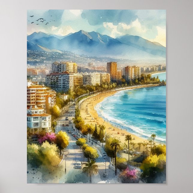 Marbella Spain Watercolor Poster (Front)