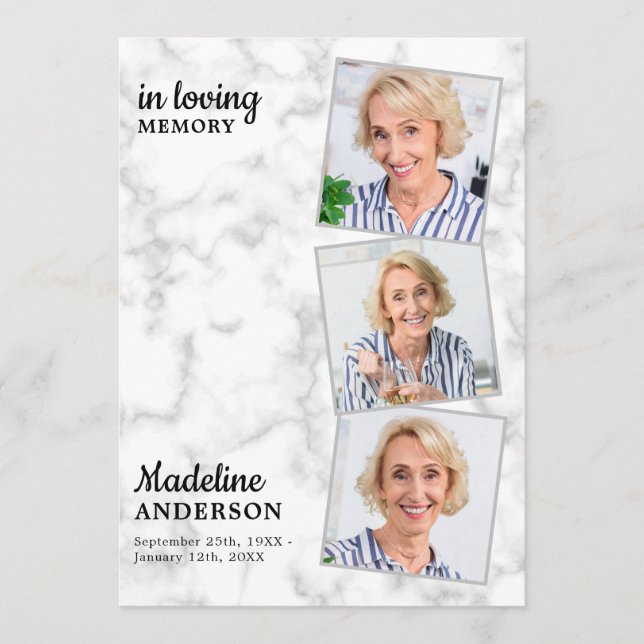 Marble 3 Photo Order Of Service Memorial Funeral Program (Front)