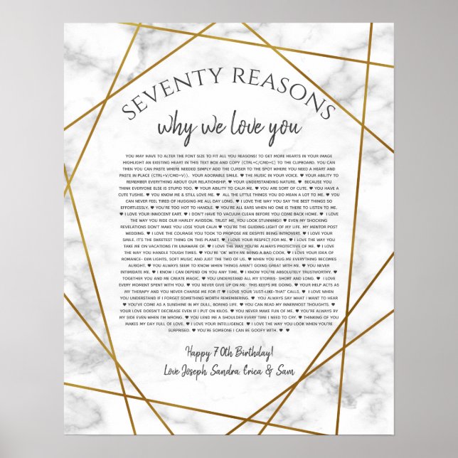 marble 70 reasons why I love you Poster (Front)