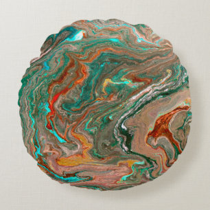 Marble abstract acrylic background. Marbling artwo Round Pillow