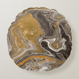 Marble abstract acrylic background. Nature marblin Round Pillow