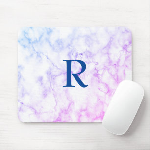 Marble Abstract Blue Purple White Monogram Ombre Mouse Pad