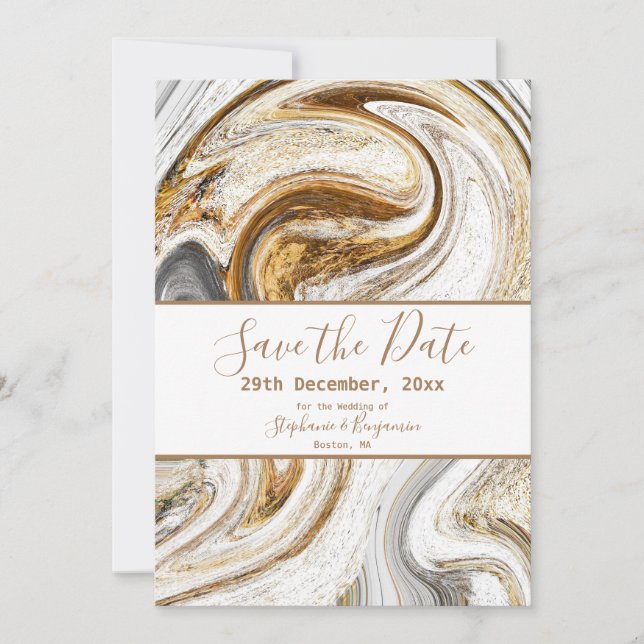 Marble Abstract Brown White Grey Modern Elegant Save The Date (Front)