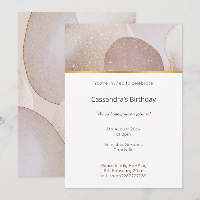 MARBLE ABSTRACT BUBBLE NEUTRAL BIRTHDAY  INVITATION (Front/Back)