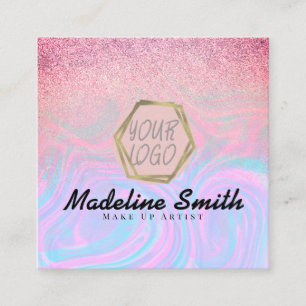 Marble Abstract  Faux Glitter Makeup Artist Logo  Square Business Card