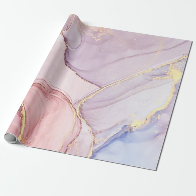 MARBLE ABSTRACT LILAC GOLD WRAPPING PAPER  (Unrolled)