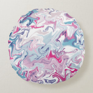 Marble Abstract Pink and blue Modern Liquid  Round Pillow
