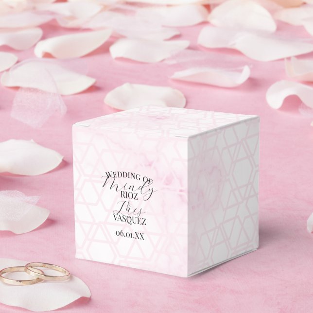 Marble Abstract Pink Wedding Script Black  Favor Box (Wedding)