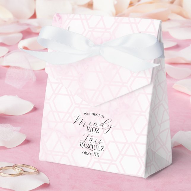 Marble Abstract Pink Wedding Script Black  Favor Box (Wedding)