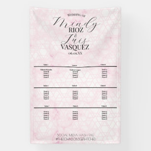 Marble Abstract Pink Wedding Script Black Menu Banner