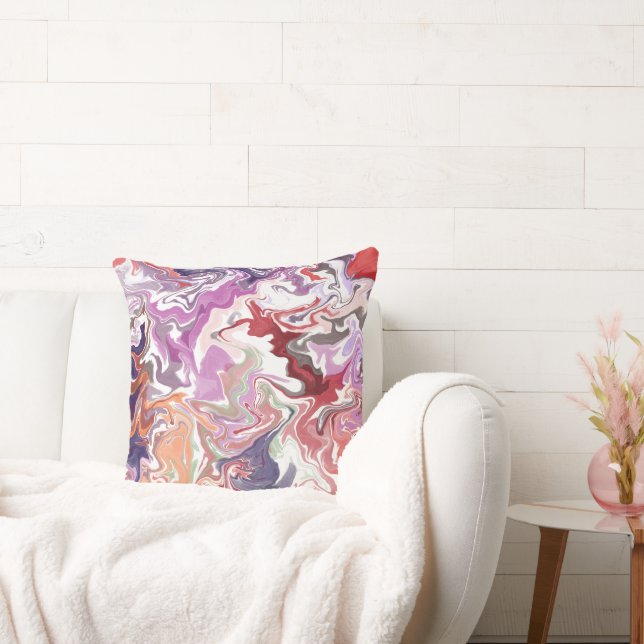 Marble Abstract Red Throw Pillow – Modern Liquid  (Couch)