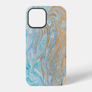 Marble acrylic background, blue with golden glitte iPhone 12 case