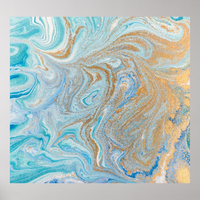 Marble acrylic background, blue with golden glitte poster (Front)