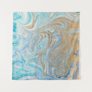 Marble acrylic background, blue with golden glitte tapestry