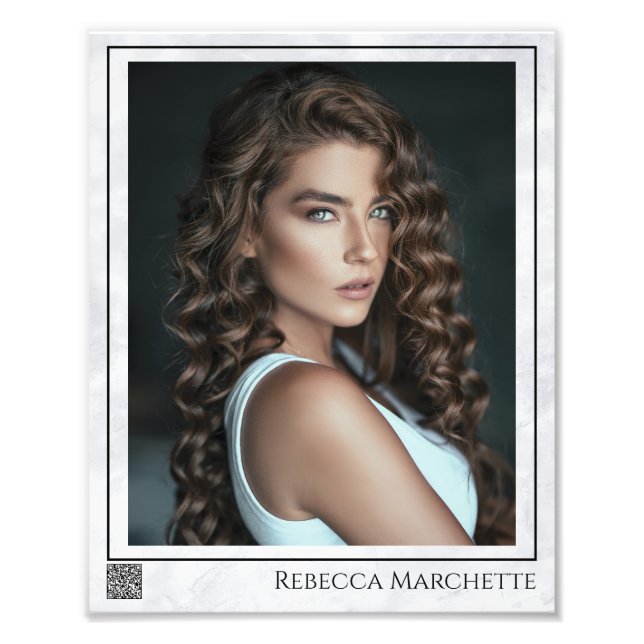Marble Actor Headshot | QR Code Photo Print (Front)