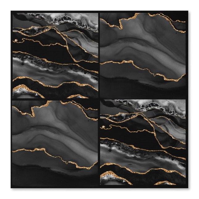 Marble Agate Black and Gold Checkers  Wallpaper (Front)