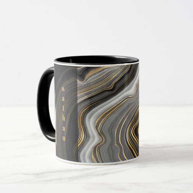 Marble Agate Black and Gold Personalized Mug (Front Left)