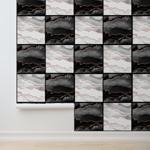Marble Agate Black and White Checkers Wallpaper