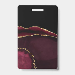 Marble Agate Chic Black Purple Gold Glitter Badge