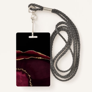 Marble Agate Chic Black Purple Gold Glitter Badge