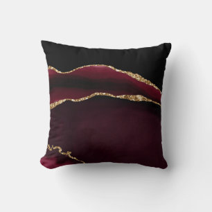 Marble Agate Chic Black Purple Gold Glitter Throw Pillow
