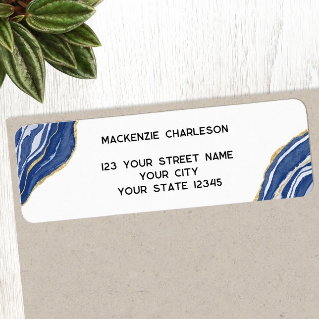 Marble Agate Geode Blue Adresse de retour (Blue and white agate marble geode return address label)