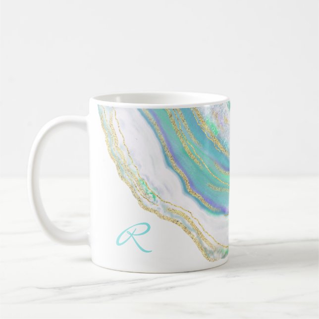 Marble Agate Geode Pattern with Monogram Coffee Mug (Left)