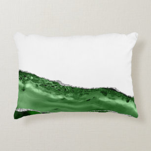 Marble Agate Glamourous Emerald Green Silver Accent Pillow