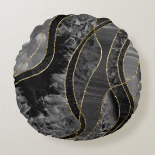 Marble Agate Gold Glam 11 Round Pillow