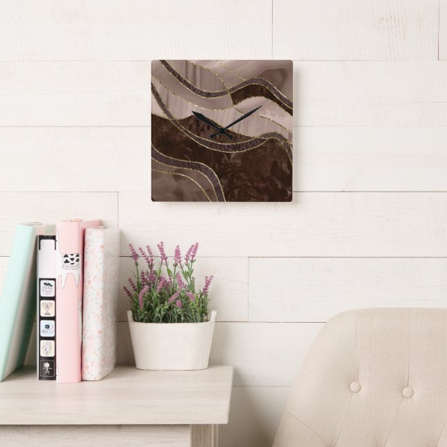 Marble Agate Gold Glam 4 - landscape Square Wall Clock (Reading Room)