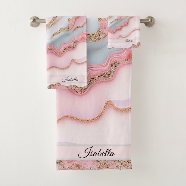 Marble Agate Modern Blue Pink Gold Collection Bath Towel Set (Insitu)