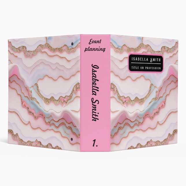 Marble Agate Modern Blue Pink Gold Collection Binder (Background)
