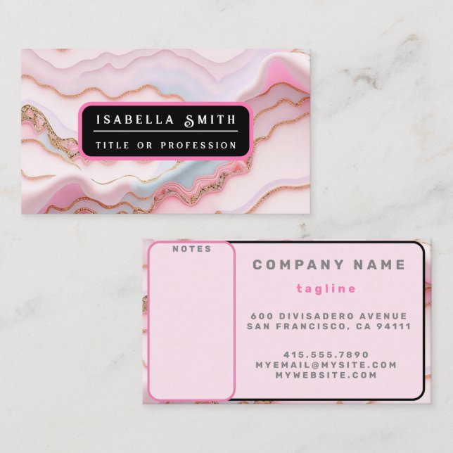 Marble Agate Modern Blue Pink Gold Collection Business Card (Front/Back)