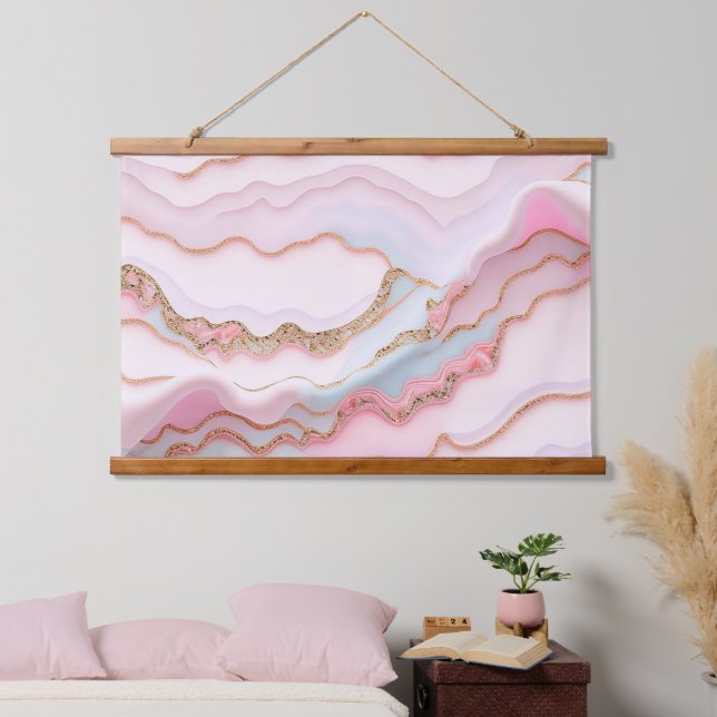 Marble Agate Modern Blue Pink Gold Collection Hanging Tapestry (Bedroom)