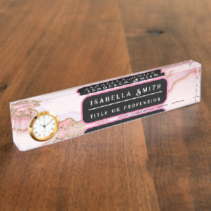 Marble Agate Modern Blue Pink Gold Collection Nameplate