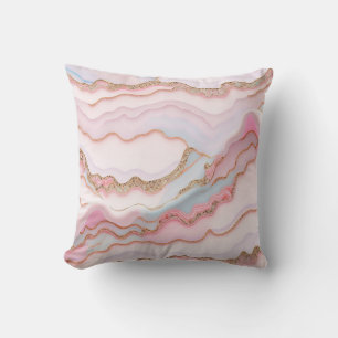 Marble Agate Modern Blue Pink Gold Collection Throw Pillow
