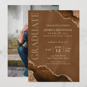 Marble Agate Photo Graduation Party Invitation
