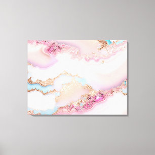Marble Agate Popular Blue Pink Gold Collection Canvas Print