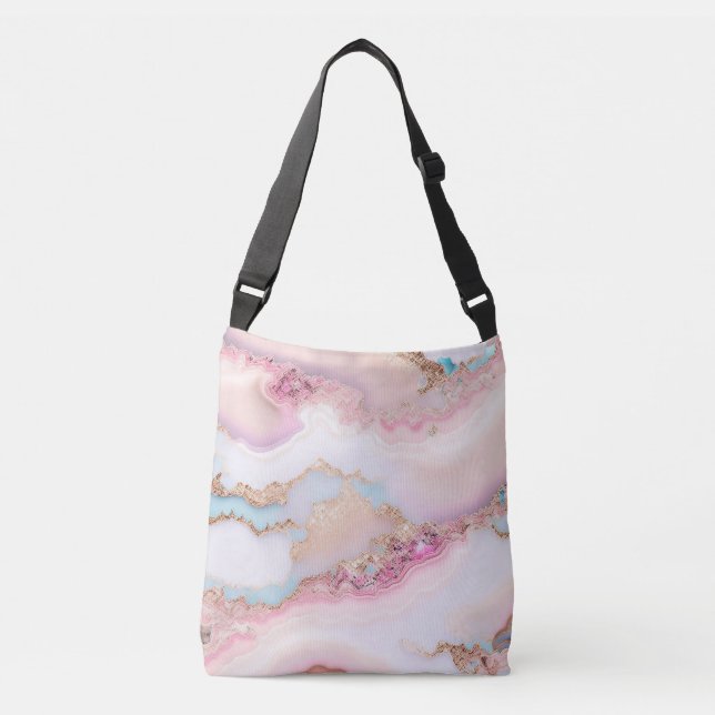 Marble Agate Popular Blue Pink Gold Collection Crossbody Bag (Front)