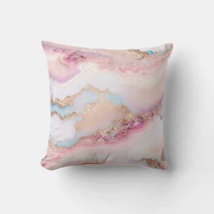 Marble Agate Popular Blue Pink Gold Collection Throw Pillow