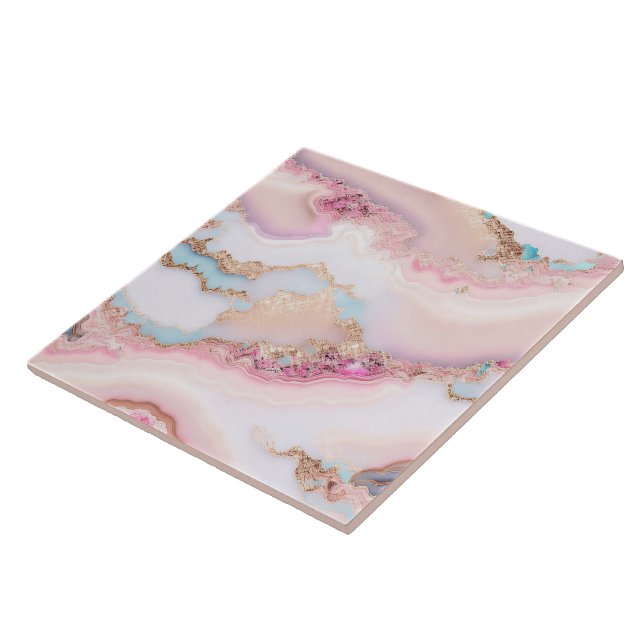 Marble Agate Popular Blue Pink Gold Collection Tile (Side)