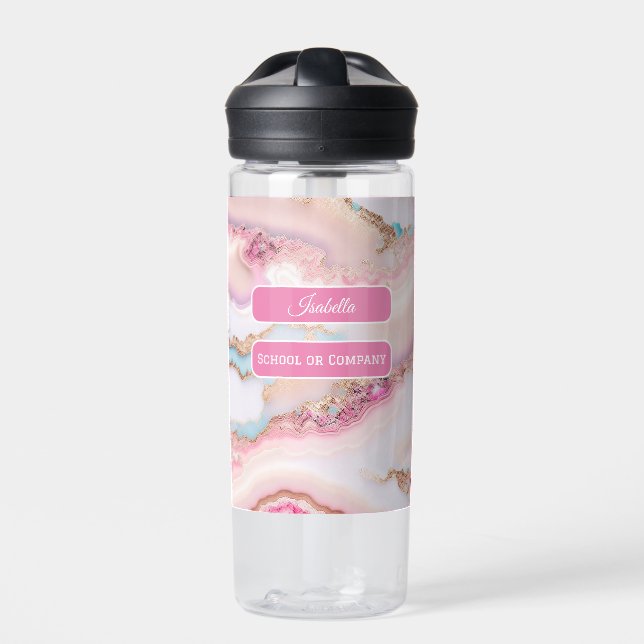 Marble Agate Popular Blue Pink Gold Collection Water Bottle (Front)