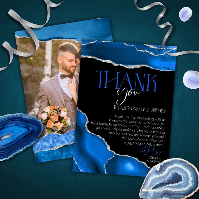 Marble Agate Royal blue wedding Wedding  Thank You Card (Creator Uploaded)