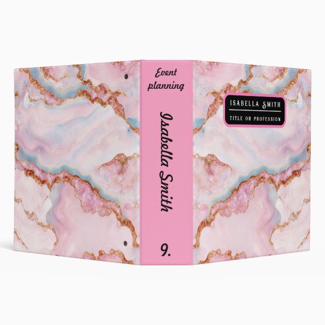 Marble Agate Trendy Blue Pink Gold Collection Binder (Background)