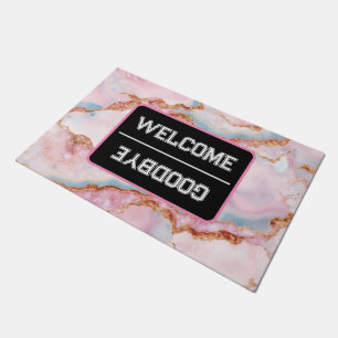 Marble Agate Trendy Blue Pink Gold Collection Doormat