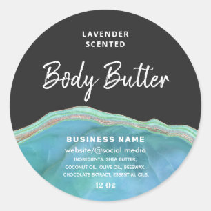Marble agate turquoise script body butter label