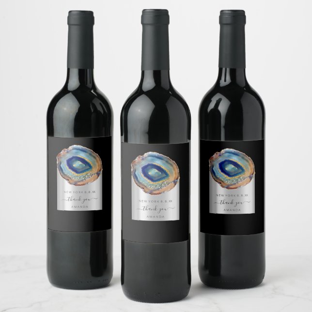 Marble Amethyst Stone Thank You Favour Wedding Wine Label (Bottles)